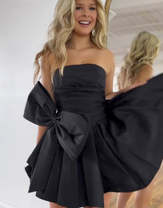 Black Strapless Homecoming Dress With Bow