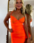 Orange Spaghetti Straps V-Neck Short Homecoming Dress