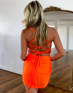 Orange Spaghetti Straps V-Neck Short Homecoming Dress
