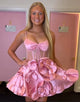 Satin Flower Pink A Line Homecoming Dress