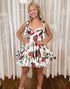 White Red A Line Floral Printed Homecoming Dress