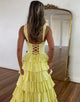 Yellow A Line Beaded Long Prom Dress with Slit