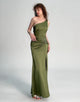 Elegant Olive Green One-Shoulder Pleated High-Slit Mermaid Maxi Dress - Perfect Bridesmaid Dress