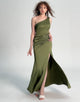 Elegant Olive Green One-Shoulder Pleated High-Slit Mermaid Maxi Dress - Perfect Bridesmaid Dress