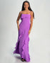 Elegant Tahiti Chiffon Spaghetti Strap High-Slit Bridesmaid Dress with Ruffle
