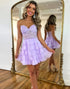 Tiered A Line Strapless Short Lilac Homecoming Dress with Appliques