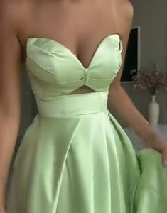 Green Strapless Satin Long Prom Dress