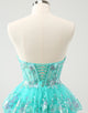 Cute Glitter Green A Line Strapless Sequined Tiered Corset Homecoming Dress