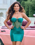 Glitter Dark Green Strapless Corset Tight Homecoming Dress with Beading