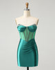 Glitter Dark Green Strapless Corset Tight Homecoming Dress with Beading