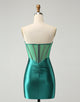 Glitter Dark Green Strapless Corset Tight Homecoming Dress with Beading