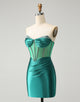 Glitter Dark Green Strapless Corset Tight Homecoming Dress with Beading