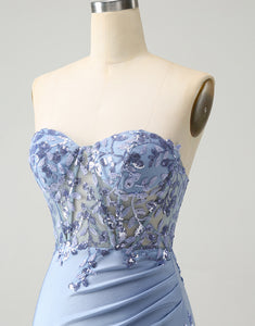 Glitter Lilac Strapless Sequined Appliques Strapless Tight Homecoming Dress