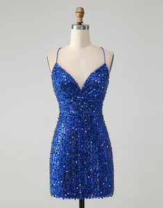 Unique Sparkly Tight Sequins Short Homecoming Dress with Lace Up Back