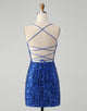 Unique Sparkly Tight Sequins Short Homecoming Dress with Lace Up Back