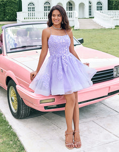 Cute Glitter Lilac A Line Sequins Short Homecoming Dress with Appliques