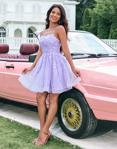 Cute Glitter Lilac A Line Sequins Short Homecoming Dress with Appliques