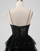 Sparkly Black Spaghetti Straps Tiered Homecoming Dress with Sequins