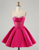 Cute Fuchsia A Line Sweetheart Corset Homecoming Dress with Beading