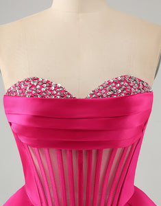 Cute Fuchsia A Line Sweetheart Corset Homecoming Dress with Beading