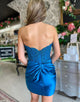 Sparkly Royal Blue Bodycon Strapless Hollow Out Homecoming Dress with Lace