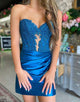 Sparkly Royal Blue Bodycon Strapless Hollow Out Homecoming Dress with Lace