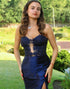 Navy Lace Strapless Tight Homecoming Dress