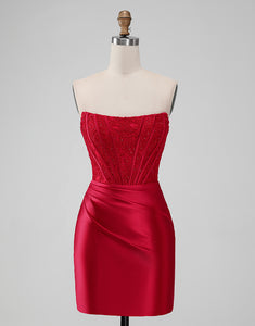 Sparky Red Strapless Bodycon Short Homecoing Dress with Lace