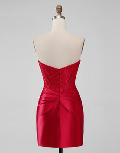 Sparky Red Strapless Bodycon Short Homecoing Dress with Lace