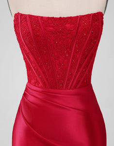 Sparky Red Strapless Bodycon Short Homecoing Dress with Lace