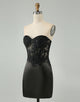 Sparkly Black Bodycon Sweetheart Corset Homecoming Dress with Appliques