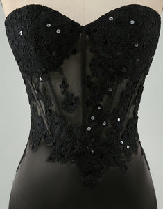 Sparkly Black Bodycon Sweetheart Corset Homecoming Dress with Appliques