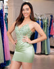 Glitter Green Spaghetti Straps Beaded Appliques Tight Corset Homecoming Dress