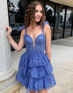 A Line Sparkly Blue Homecoming Dress