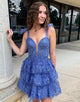 A Line Sparkly Blue Homecoming Dress