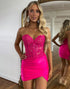 Sweetheart Hot Pink Corset Bodycon Mini Homecoming Dress with Appliques