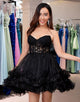 Cute Black A Line Corset Strapless Ruffled Short Homecoming Dress