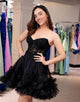 Cute Black A Line Corset Strapless Ruffled Short Homecoming Dress