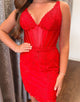 Red Spaghetti Backless Homecoming Dress with Lace Applique