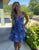 Blue A-Line Spaghetti Straps Sequined Homecoming Dress with Flower