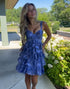 Blue A-Line Spaghetti Straps Sequined Homecoming Dress with Flower