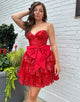 Red A-Line Strapless Prom Dress with Bow