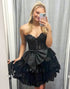 Strapless Black A Line Tiered Sequins Homecoming Dress with Bow