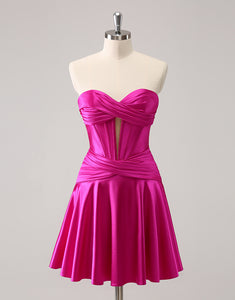 Fuchsia A-Line Sweetheart Corset Short Homecoming Dress