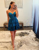 A Line Sparkly Peacock Blue Short Homecoming Dress