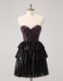 Sparkly Black Pink Sweetheart Tiered Homecoming Dress with Beading
