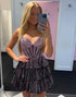 Black Pink A Line Strapless Sequins Homecoming Dress
