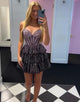 Black Pink A Line Strapless Sequins Homecoming Dress