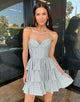 A Line Sparkly Grey Strapless Short Homecoming Dress