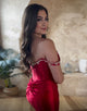 Glitter Red Beaded Off the Shoulder Satin Tight Homecoming Dress